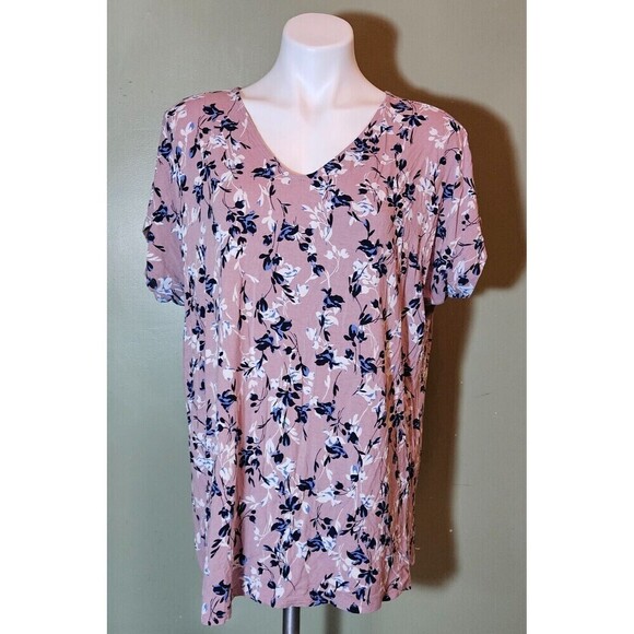 J Jill Wearever V-Neck Floral Back Pleat Short Sleeve Tunic Top Size XL - Picture 9 of 9